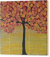 Happy Tree In Orange Wood Print