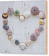 Heart Of Seashells And Rocks Wood Print
