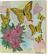 Hearts And Butterflies Wood Print