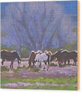 Herd And Hay Wood Print