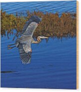 Heron Flight Digital Art Wood Print