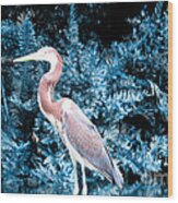 Heron In Blue Wood Print