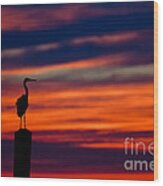 Heron Sunset Silhouette Wood Print