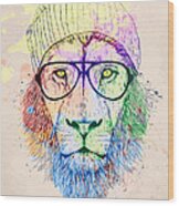 Hipster Lion Wood Print