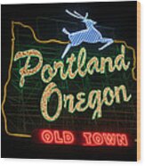 Historic Portland Oregon Old Town Sign Wood Print