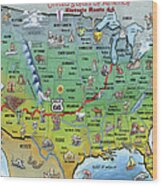 Historic Route 66 Cartoon Map Wood Print
