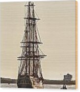 Hms Bounty In Plymouth Harbor Wood Print