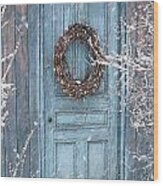 Barn Door And Holiday Wreath/digital Painting Wood Print