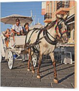 Horse Carriage At The Old Port Of Chania Wood Print