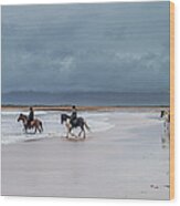 Horseback Riding In The Ocean, Iceland Wood Print