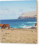 Horses & Sea, Easter Island Wood Print