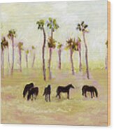 Horses And Palm Trees Wood Print