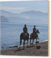 Horses On The Beach - Morning Wood Print