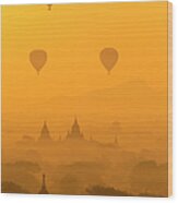 Hot Air Balloons In Bagan, Myanmar Wood Print