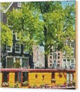Houseboat In Amsterdam Wood Print