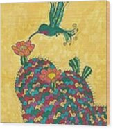 Hummingbird And Prickly Pear Wood Print