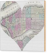 I Love Manhattan Heart Map Wood Print