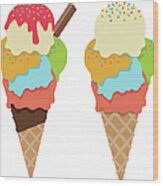 Ice Cream Cones With Sprinkles And Wood Print
