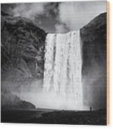 Iceland Black And White Skogafoss Waterfall Wood Print