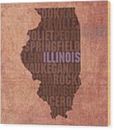 Illinois State Word Art On Canvas Wood Print