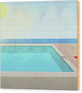 Illustration Of Swimming Pool On Sunny Wood Print