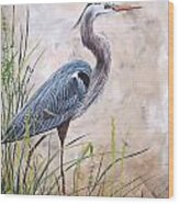 In The Reeds-blue Heron-a Wood Print