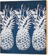 Indigo And White Pineapples Wood Print