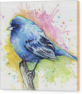 Indigo Bunting Blue Bird Watercolor Wood Print