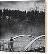 Into The Future - Woman Crossing Bridge Wood Print