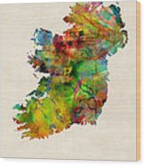 Ireland Eire Watercolor Map Wood Print