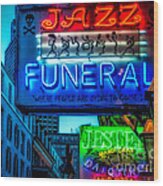 Jazz Funeral And Jester On Bourbon St. Wood Print
