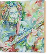Jerry Garcia Playing The Guitar Watercolor Portrait.3 Wood Print