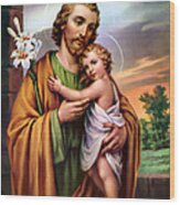 Jesus Holding Joseph Wood Print