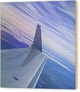 Jet Plane And Blue Sky With Clouds Wood Print