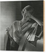 Joan Bennett Leaning On A Barrel Wood Print