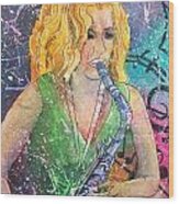 Jodi On Sax Wood Print