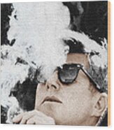 John F Kennedy Cigar And Sunglasses Wood Print