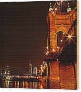 John Roebling Bridge By Randall Branham Wood Print