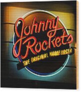 Johnny Rockets Sign Wood Print