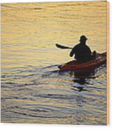 Kayaker At Sunset Wood Print