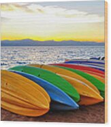 Kayaks On The Beach Wood Print