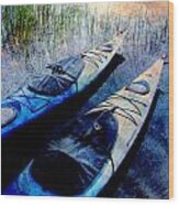 Kayaks Resting W Metal Wood Print