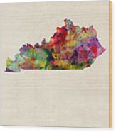 Kentucky Watercolor Map Wood Print