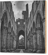 Kirkstall Abbey Bw Wood Print