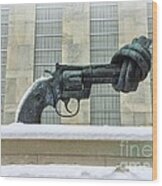 Knotted Gun Sculpture At The United Nations Wood Print