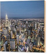 Kuala Lumpur Skyline At Dusk,elevated Wood Print