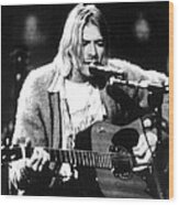 Kurt Cobain Singing And Playing Guitar Wood Print