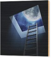 Ladder To The Moon Wood Print