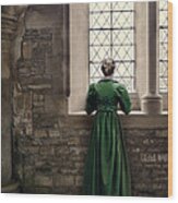 Lady In Green By Window Wood Print