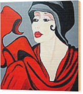 Lady In Red  Art Deco Wood Print